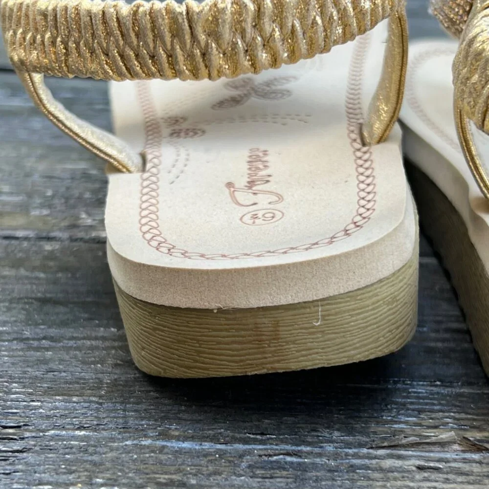 Forever Thong Sandals Gold Rhinestones 6 1/2